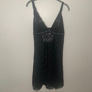 Bebe Whimsigoth Y2K Lace Halter Cami Nightgown Black Chemise Slip Dress Size XL